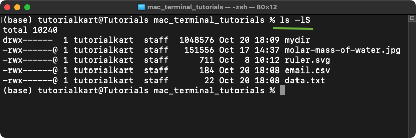 List Files and Directories in Mac Terminal - sorted by file size